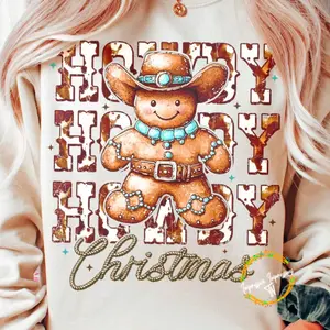 Howdy Christmas Cowboy Gingerbread Man Unisex Sweatshirt  Tops Long Sleeve Womenswear
