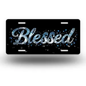 1pc 2D Plane Glitter 'Blessing' Front License Plate, Iron License Plate Cover and Frame, Fun Standard Plate Novelty Decoration for Men/Women/Boys/Girls Car Vehicle 6* 12inch