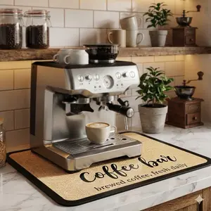 Coffee Mat for Coffee Bar, Stain-Resistant Absorbent Drying Mat with Waterproof Rubber Backing, Fits Under Coffee Maker, Espresso Machine, and Coffee Pot - 12"x19"