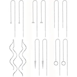 CASSIECA Women's 6-Pair Stainless Steel Stacked Earring Jewelry Set, Lightweight Wave Threader, Sparkling Tassel Ball Dangle Drop, Minimalist Stud Earrings for Female Daily Wear