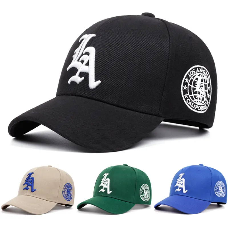 LA Letter Side Earth Embroidery Print Baseball Cap, Adjustable Outdoor Cap for Men, Men's Hats, Fashionable Black Athletic Sun Hat for Women