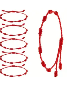 6PCS 7 Knot Red String Bracelet For Couple Rope Braided Bracelets Protection Good Luck Amulet for Success Handmade Jewelry Gift