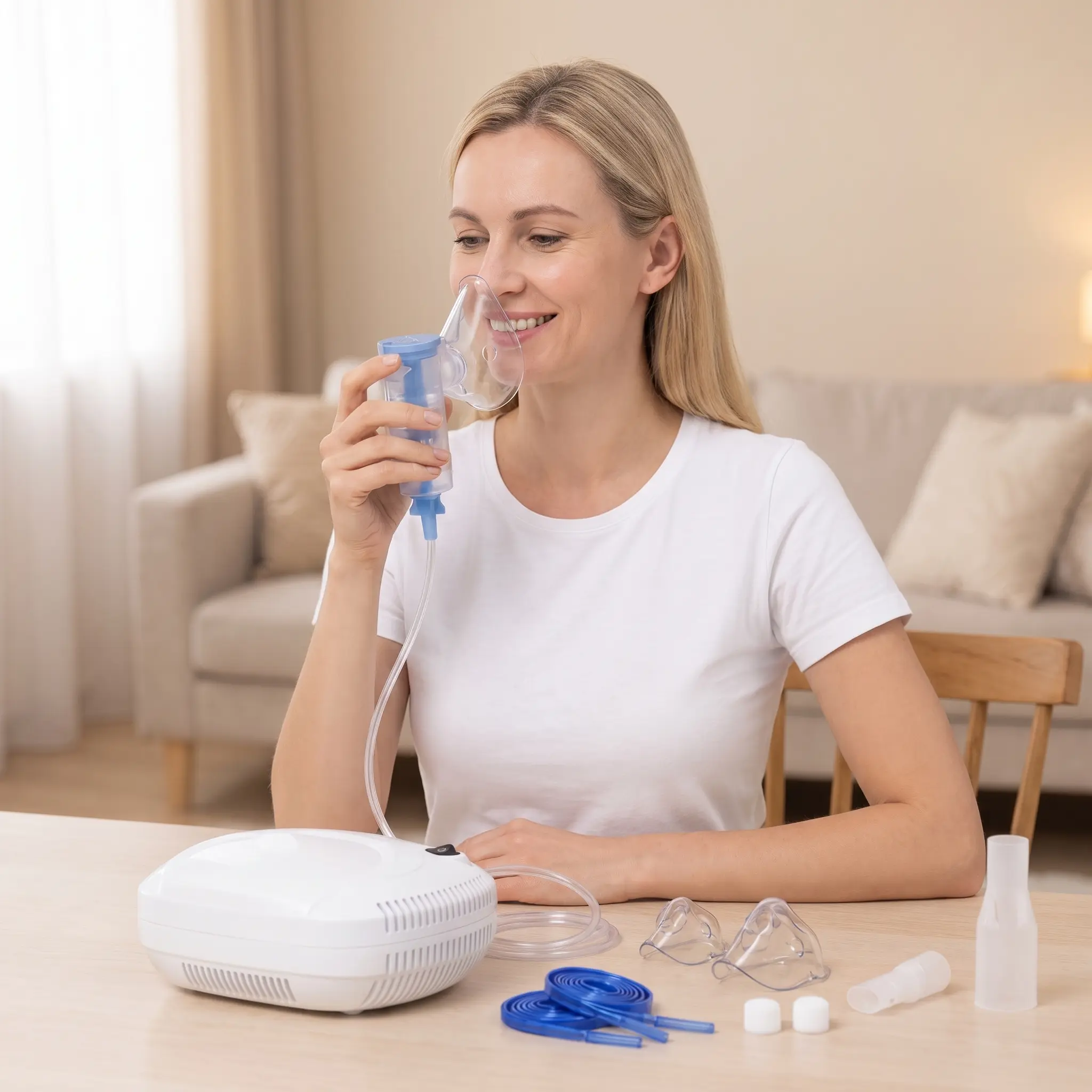 Compressor Nebulizer Machine for Adults & Kids, Low Noise Steam Inhaler with Masks & Mouthpiece