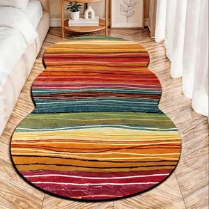 Boho Rainbow Stripe Velvet Carpet, Non-Slip, Ideal for Bedroom, Room, Entryway, Bathroom, All Seasons, Durable & Easy Care