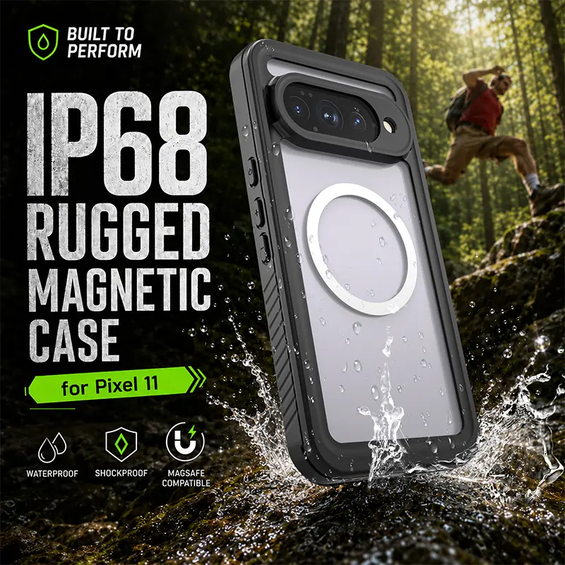 IP68 Waterproof Magnetic Phone Case for Google Pixel 6 to 11 Series, Full Body Shockproof Dustproof Cover with Anti-Slip Grip, Raised Lens & Screen Protection for Hiking, Work, and Everyday Use