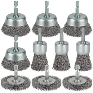 10 count Wire Brush for Drill, Coarse Carbon Steel Crimping Wire Wheel Brush, 1/4 Inch Hex Shank, Cup Brush Drill Bit for Cleaning Rust, Stripping and Abrasive