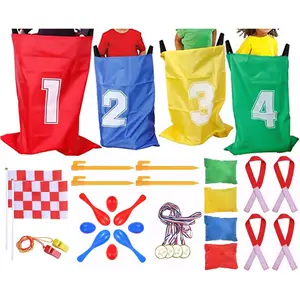 P-OGP03  28 Piece Outdoor Games Kit for Kids, Includes Potato Sack Race Bags, Bean Bag Toss, 3 Legged Race Bands, Egg Spoon Relay, for Easter & Birthday Parties