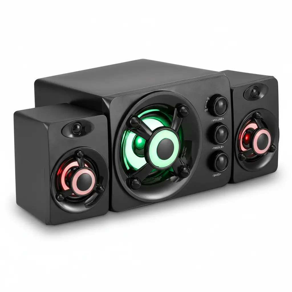 Computer Speakers USB Powered for Desktop Laptop Tablet, with Colorful RGB Lights, Volume Control, 3.5mm Audio Plug Wired