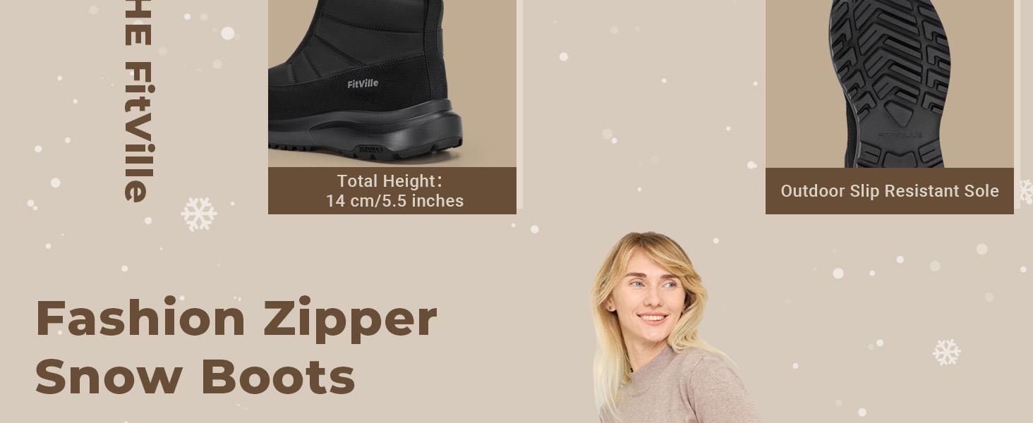 FitVille Women's Extra Wide Winter Boots Zipper Warm Insulated Snow Boots for Women Wide Width, Water Resistant, All-Day Comfort