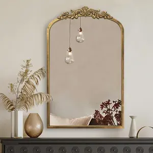 Mirror, 30" X 19" Arched Antique Baroque Mirror,  Traditional Wall Decor, Ornate Wall Decor Anthro Look Alike Decor for Bathroom Living Room Fireplace Entryway Mantle Hallway