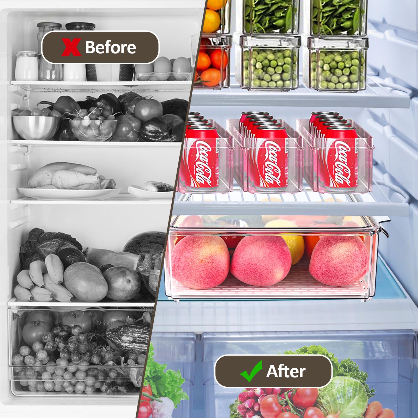 10 Pack Stackable Refrigerator Organizer Bins with Lids | Fridge Storage Containers for Kitchen | Organizadores Para Refrigerador for Food | Cabinets, Fruits, Vegetables, Cereals fridge Containers | Home Must Have！