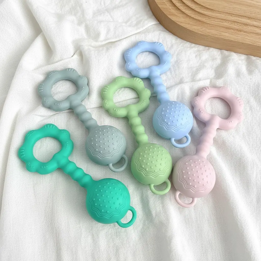 Silicone Rattle Toy for Newborn Babies, Hand Grip Play Rattle Toy, Sound Making Sensory Baby Toy, Safe Silicone Rattle Toy for Infants, Ideal Baby Gift