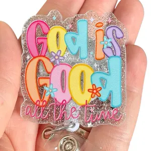 Glitter My Badge God is good all the time badge reel for nurse and hospital workers. Badge clip Badge pull - Retractable swivel clip with a 360 rotation. Great gift for coworkers. Funny badge reels