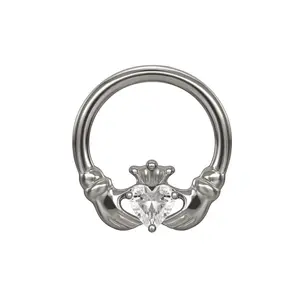 CZ Crystal Claddagh Hinged Segment Clicker Ring - ASTM F-136 Implant Grade Titanium
