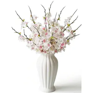 Artificial Plum Blossom Branches, 17.7" Cherry Blossom Faux Flowers, 6pc/9pcs/12pcs Spring Floral Stems for Vase Home Wedding Party Table Decor Artificial Plum Blossom Stems 17.7", Cherry Blossom Faux Flowers for Vase Home Wedding Decor
