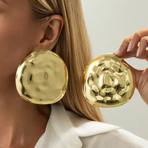 Boho Geometric Irregular Round Hammered Texture Fold Fashion Women Statement Earrings Set, Fashionable Earrings, Trendy Jewelry, Luxurious Exaggerated Party Exquisite Jewelry Gift