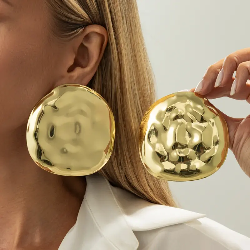 Boho Geometric Irregular Round Hammered Texture Fold Fashion Women Statement Earrings Set, Fashionable Earrings, Trendy Jewelry, Luxurious Exaggerated Party Exquisite Jewelry Gift