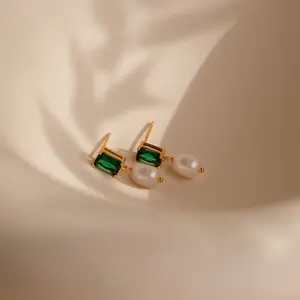 Emerald Pearl Drop Earrings