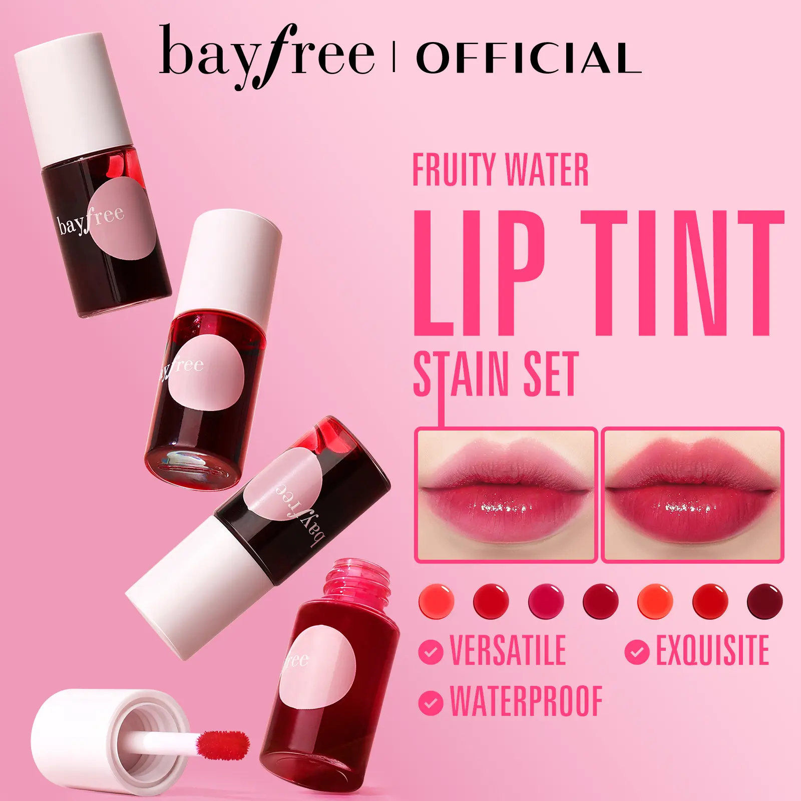 bayfree Adults' 4-Piece Korean Velvet Lip Stain Mini Cosmetic Set, Compact, Smooth, Moisture-Rich Formula, Water Tint, Matte & Glossy Finishes, 12hr Transfer-Proof, Berry-Suitable, Lightweight Travel-Size for Everyday Glam Gradient Lips