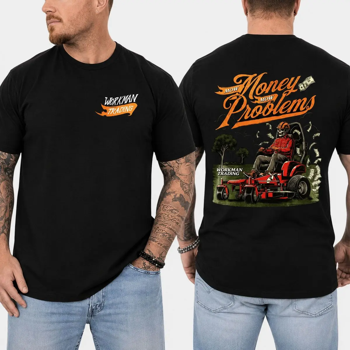 Mow Money Mow Problems T Shirt, Lawn Mower Landscaping Worker Graphic Tee For Men, Funny Gift For Blue Collar Shirt , Unisex Casual Graphic T-Shirts