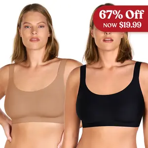 【2 Pack】HSIA Lola Plus Size S-5XL Seamless Full Coverage Wireless Bra with W Shape Jelly Support for Natural Lift Upgraded 3CM Wide Straps to Relieve Shoulder Pressure 1MM Ultra Thin Pads Hide Back Fat Side Smoothing Bra Stay in Place Semi Fixed Pads