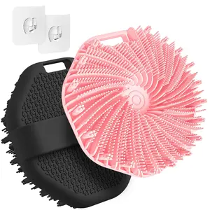 2 PCS Silicone Body Scrubber Shower Brush, Upgrade Super-Exfoliating Shower Scrubber with Non-Slip Hand Strap, Silicone Body Buffer for Use in Shower (Black+Pink)ZAZK145