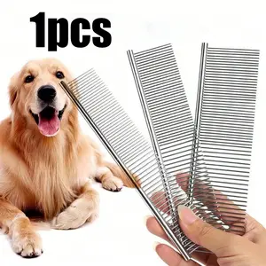 Pet Grooming Comb, Steel Straight Row Comb, Dual Tooth Detangling Brush, Remove Loose Hair, Pet Care Tool for Dogs & Cats