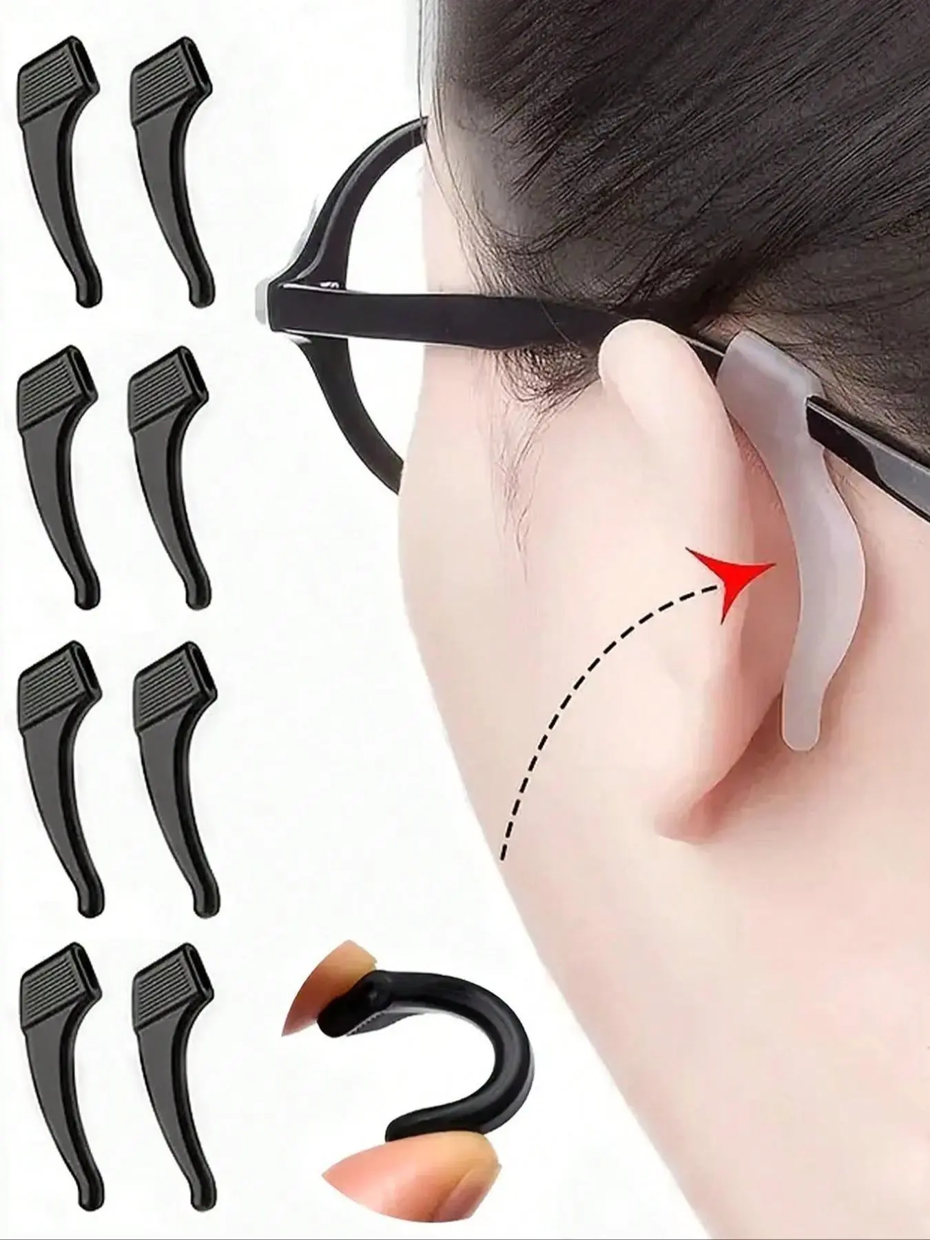 Transparent & Black Glasses Ear Hook, Anti-slip Glasses Ear Hook, Fashion Eyewear Accessories for Men & Women, Glasses Grips, Eye Glasses Ear Grippers