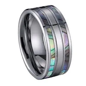 Tungsten Ring with Two Row Shell Inlay -8mm