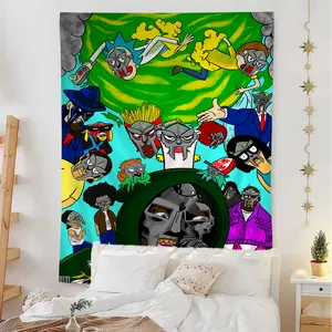 60in x 40in  home decor banner MF DOOM Comic Style Music Cartoon Tapestry Art Science Fiction Room Home Decor Art Home Decor funny hanging poster fan bedroom living room gift