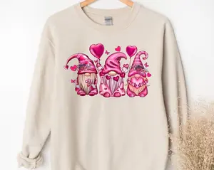 Gnomes Valentines Day Sweatshirt, Gnome Hearts Sweatshirt, Valentines Day Shirts for Women, Valentines Day Gift, Cute Gnome Sweatshirt_06 Fabric Tops