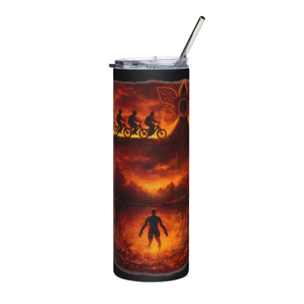 Stranger Things - 20 oz Stainless Steel Tumbler with Full-Wrap Design & Reusable Metal Straw for Hot Cold Drinks