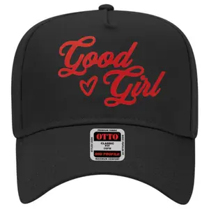 "Good Girl" Heart Script Font Hat - Mid Profile Embroidered Baseball Cap - Aesthetic Streetwear Adjustable Snapback for Women