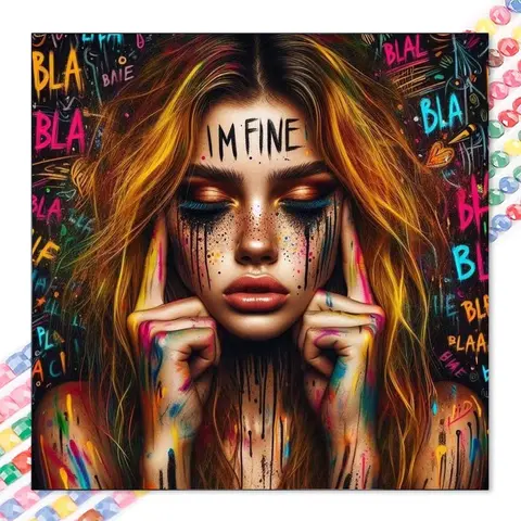 1 DIY diamond painting kit, 5D diamond art set, Diy craft supplies, Handicraft, DIY decoration, graffiti text, colored lines, includes full round diamonds, mosaic, diamond art, DIY art home decor, suitable for Christmas, Wall Art Painting