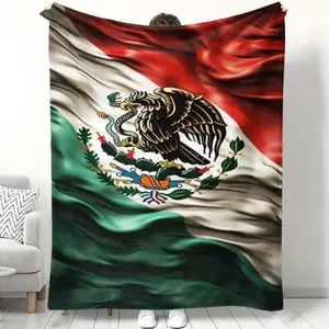 Mexican Flag Flannel Throw Blanket, Cultural Style Bed Sofa Cover, Ideal for Home Office Travel Camping, Winter and Fall Use
