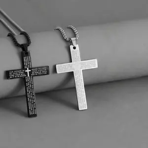 Engraved Cross Necklace, Sleek  Pendant with Durable Chain, Modern Fashion Jewelry for Men, Perfect for Casual & Formal Occasions