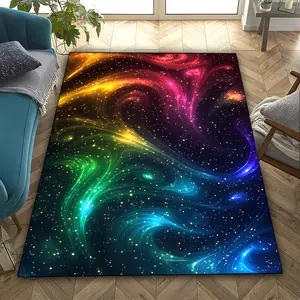 Rainbow Galaxy Swirl Print Area Rug, Soft Plush Floor Mat for Living Room Bedroom Gaming Room Aesthetic Home Decor