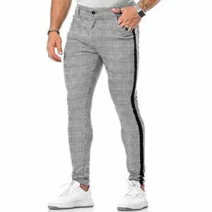 Men's Plaid Pants Slim Tapered Fit Casual Stretch Flat-Front Expandable Waist Checkered Dress Pants