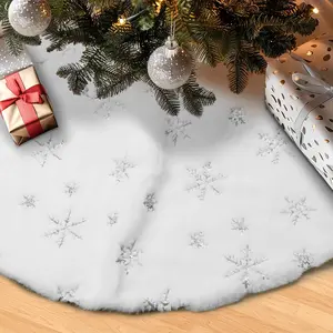 White Faux Fur Christmas Tree Skirt - Soft, Fluffy Snow Tree Skirt for Xmas Trees - Elegant Farmhouse Holiday Decor - Christmas Tree Rug Skirt for Party Essentials Ornaments Decoration