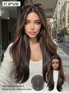 26 Inch Deep Color Medium Straight Hair Wig, No Glue Lace Cap, Natural Look, High-Quality Heat Resistant Fiber, Suitable for All Styles