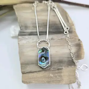 Jen's Jewels Abalone Quartz Doublet and Sterling Silver Necklace, Abalone Necklace, Unique Handmade Silver Jewelry