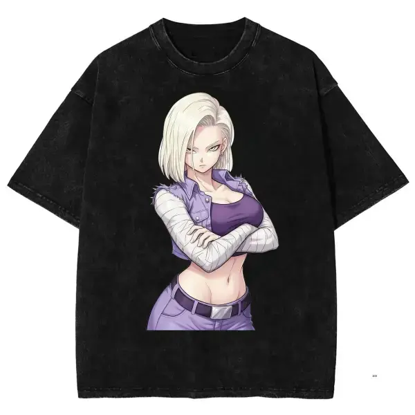 Android 18 T-Shirt S-4XL-5XL, Dragon Ball Shirt Y2K Streetwear Graphic Tee Anime Vintage Shirt Loungewear t Shirt, Unisex Anime Tee, Crew Neck Casual Cotton Shirt