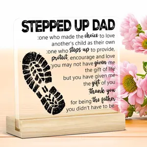 Funny Stepdad Gifts for Father's Day, Stepped Up Dad Acrylic Sign Decor 4 X 4 Inches, Acrylic Plaque Sign, Unique Birthday Gift From Stepdaughter Stepson
