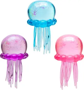 KIDGENIUS Stress Relief Squishy Toy, Cute Jellyfish Shaped Soft Gel Filled Squeeze Ball, Stretchy Elastic Glitter Fidget Toy, Calming Anxiety Reducing Hand Toy, Portable Relaxing Gift for Kids & Adults All Ages