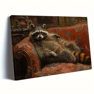 1pc, wooden frame canvas painting, Fat Raccoon Victorian Portrait Oil Painting Canvas Print - Chubby Giant Raccoon, framed wall art print, home decor, perfect holiday gift for him or her, ready to hang