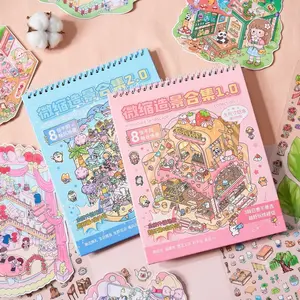 Summer Spring Gift 2 Pack Rainbow Island Large Size 3D Stacking Hut Handbook Sticker Book 20 Sheets Per Pack Miniature Landscaping Decorative Stickers Scene Therapy Sticker for Relief Stress Pass The Time
