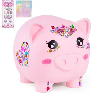 Piggy Bank Girls, Unbreakable Piggy Banks Large Money Coin Bank for Kids with DIY Stickers, for Birthday, Easter, Baby Shower, Pink
