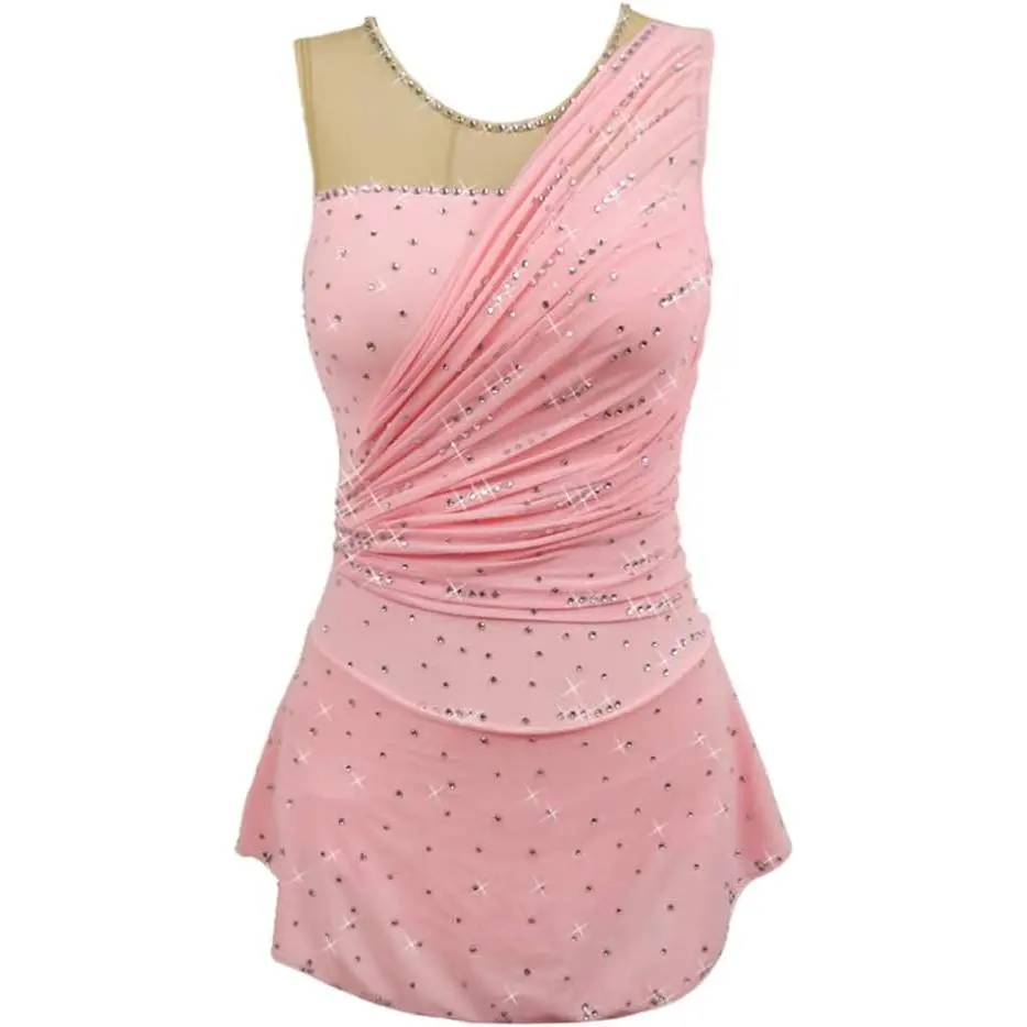 Women Figure Skating Dress Competition Costume Rhythmic Shiny Rhinestones Cracked Ice Skating Leotard Dress