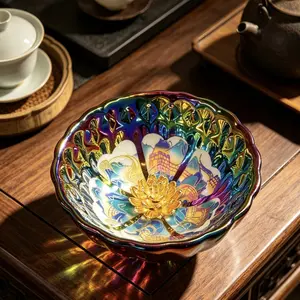 Iridescent Great Wall Gilded Tea Cup Handcrafted Luxury Ceramic Teacup