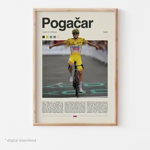 Tour de France Inspired Poster, Tadej Pogačar Cycling Wall Art, Bike Racing Print, Digital Download
